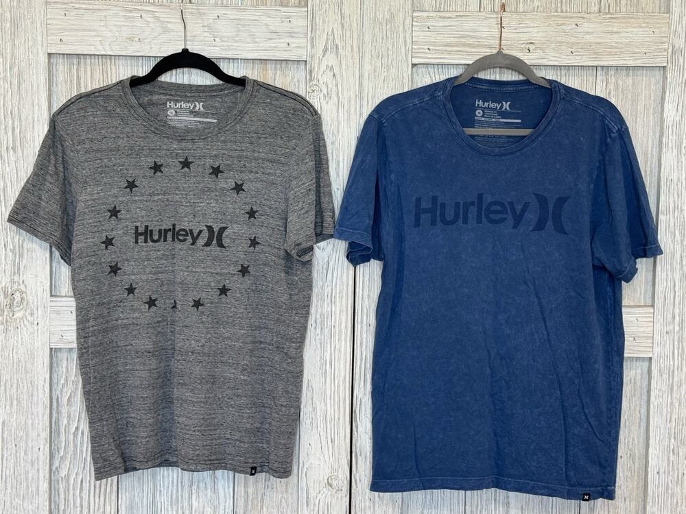 Hurley T-Shirts Men M Graphic Surf Tee Logo Casual Skate Blue Gray Lot Of 2